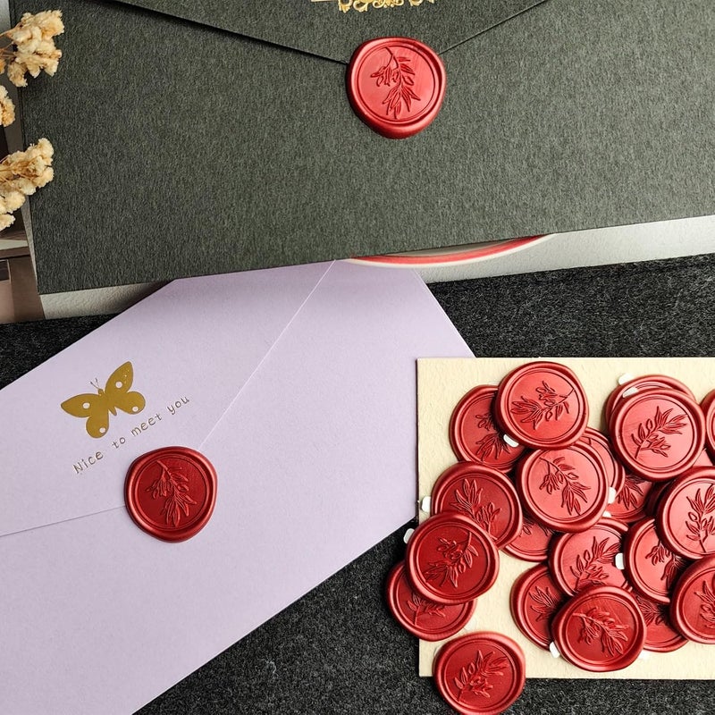 Pilloze 50 Pcs Red Wax Seal Stickers Self- Adhesive Wedding Invitation Seal Stickers, Perfect for Invitation Cards, Envelopes Christmas Cards, Gift Wrapping, Party Menu Decor - Image 5